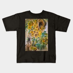 DREAMY WATERCOLOR SUNFLOWER BEIGE BACKGROUND Kids T-Shirt